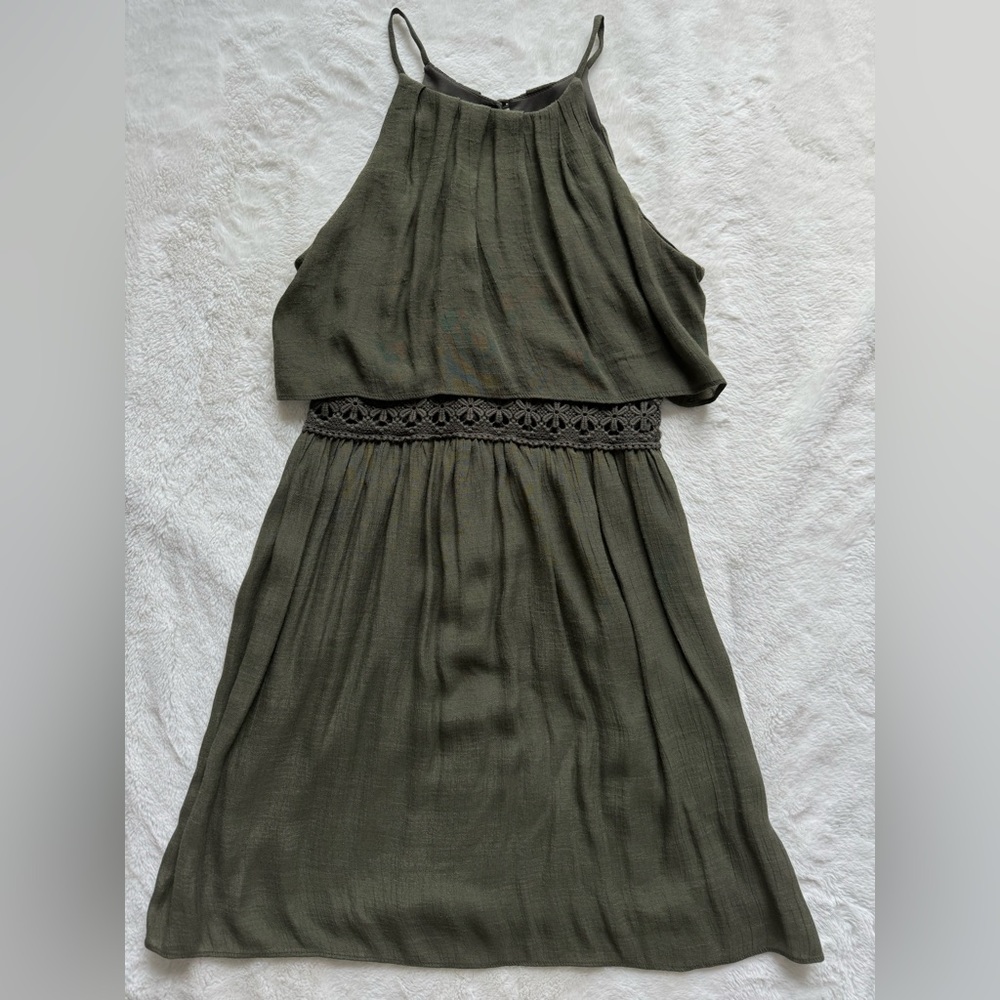 Olive Green with crochet waist‎ detail dress